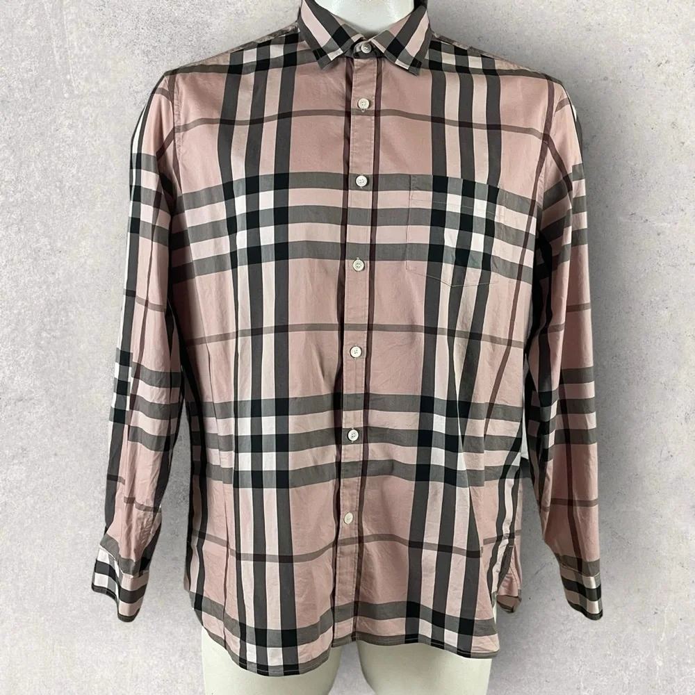 Burberry London Shirt Men’s 3XL Nova Check Pink Plaid Button Up Long Sleeve 1417 - Picture 1 of 12